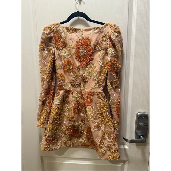 HELSI Kristen Sequin Floral Long Sleeve Cocktail Minidress Party Cocktail Size X - Picture 5 of 7